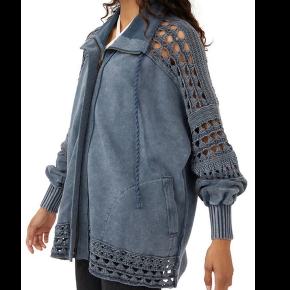 NWT FREE PEOPLE dune big oversized jacket in overboard blue size L-XXL - Picture 4 of 16